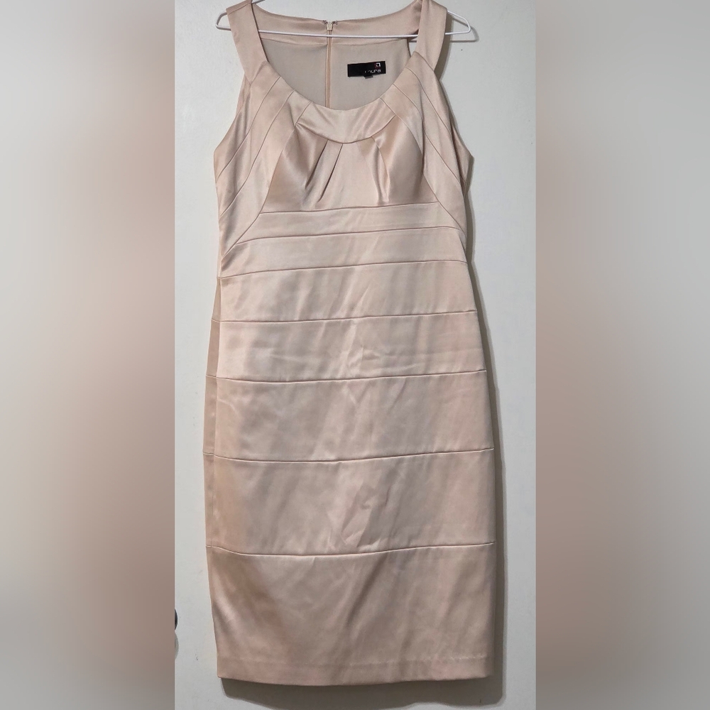 Laura Champagne/Gold Satin Ruched Sheath Cocktail Dress Size 14